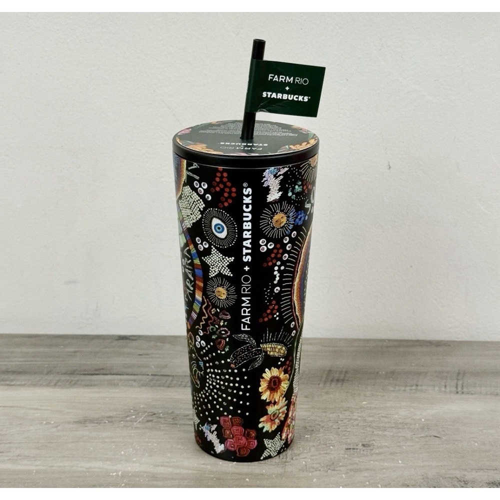 Starbucks + Farm Rio 24oz Cold Cup Tumbler Summer 2025‎ Black Rainbow - Picture 9 of 10